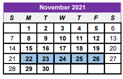 District School Academic Calendar for Center Middle School for November 2021