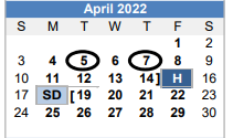 District School Academic Calendar for Center Point Middle for April 2022