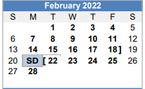 District School Academic Calendar for Center Point Residential Treatment for February 2022