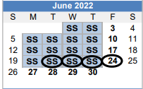 District School Academic Calendar for Center Point High School for June 2022