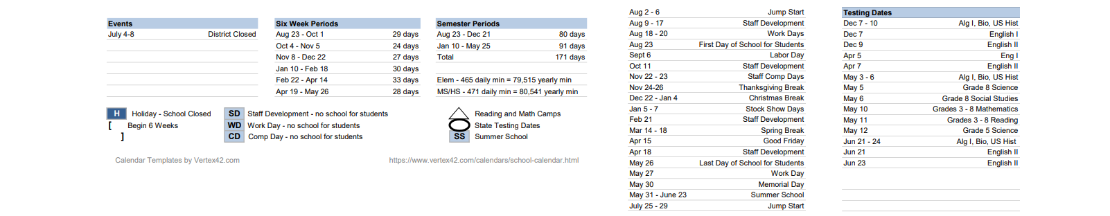District School Academic Calendar Key for Center Point Middle