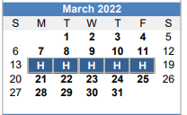 District School Academic Calendar for Center Point Residential Treatment for March 2022