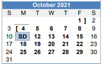District School Academic Calendar for Center Point High School for October 2021