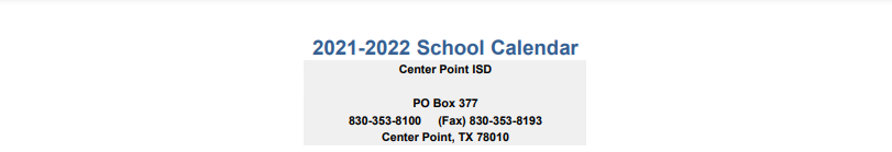 District School Academic Calendar for Center Point Middle