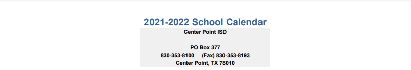 District School Academic Calendar for Center Point Aep