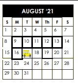 District School Academic Calendar for Centerville Elementary for August 2021