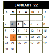 District School Academic Calendar for Centerville Elementary for January 2022