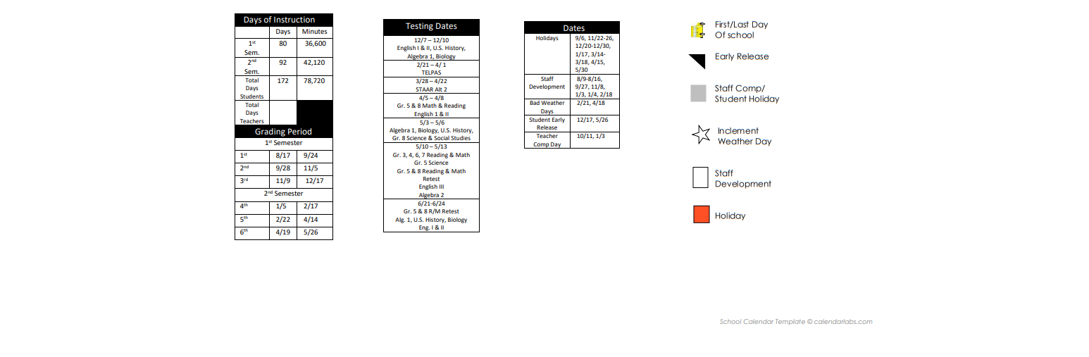 District School Academic Calendar Key for Centerville Jr-sr H S