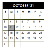 District School Academic Calendar for Centerville Jr-sr H S for October 2021