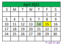 District School Academic Calendar for Central High School for April 2022