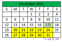 District School Academic Calendar for Central Junior High for December 2021