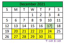 District School Academic Calendar for Central Elementary for December 2021