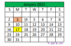 District School Academic Calendar for Central Primary for January 2022