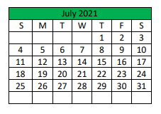 District School Academic Calendar for Central Primary for July 2021