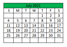 District School Academic Calendar for Central Elementary for July 2021