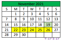 District School Academic Calendar for Central Junior High for November 2021