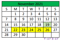 District School Academic Calendar for Central Elementary for November 2021