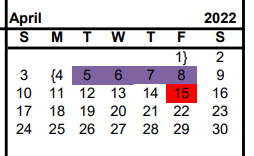 District School Academic Calendar for Nacogdoches Co Alternative Coop for April 2022