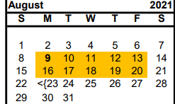 District School Academic Calendar for Nacogdoches Co Alternative Coop for August 2021