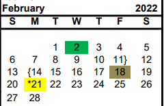 District School Academic Calendar for Nacogdoches Co Alternative Coop for February 2022