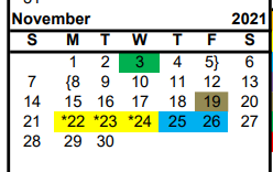 District School Academic Calendar for Nacogdoches Co Alternative Coop for November 2021