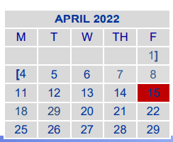 District School Academic Calendar for Channelview High School for April 2022