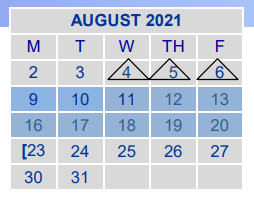 District School Academic Calendar for Endeavor School for August 2021