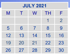 District School Academic Calendar for Endeavor School for July 2021