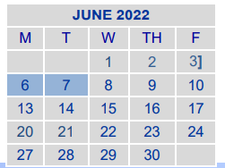 District School Academic Calendar for Alice Johnson Junior High for June 2022