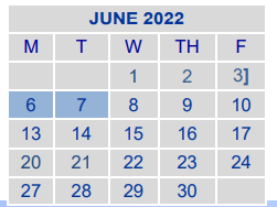 District School Academic Calendar for B H Hamblen Elementary for June 2022