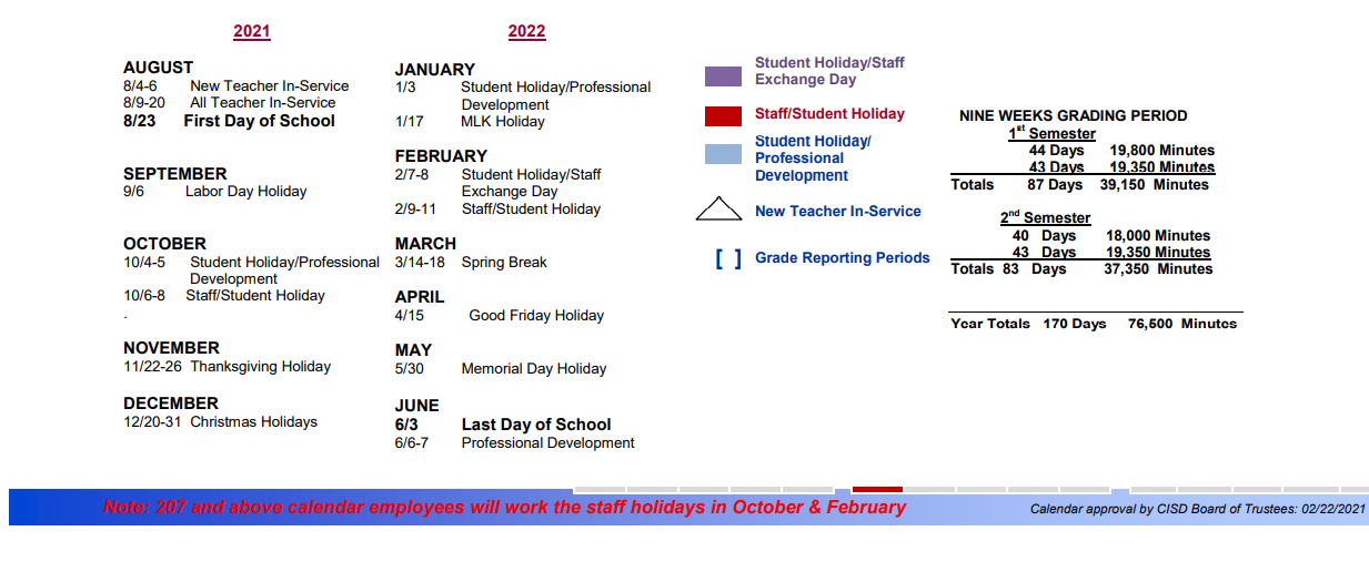 Channelview High School School District Instructional Calendar Channelview Isd 2021 2022