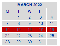 District School Academic Calendar for Jjaep Disciplinary School for March 2022