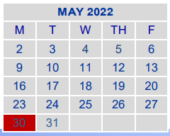 District School Academic Calendar for Jjaep Disciplinary School for May 2022