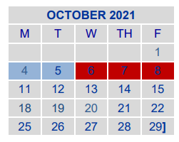 District School Academic Calendar for Jjaep Disciplinary School for October 2021