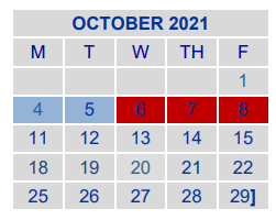 District School Academic Calendar for Endeavor School for October 2021