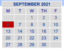 District School Academic Calendar for Jjaep Disciplinary School for September 2021