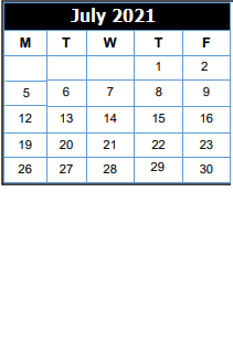 District School Academic Calendar for Smith Co J J A E P for July 2021