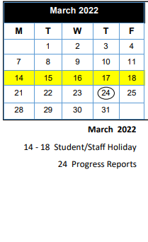 District School Academic Calendar for Wise El for March 2022