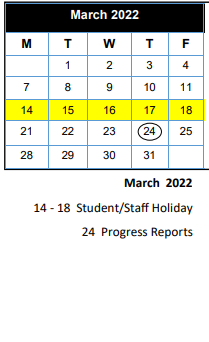 District School Academic Calendar for Smith Co J J A E P for March 2022