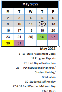 District School Academic Calendar for Wings for May 2022