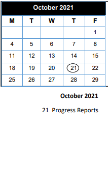 District School Academic Calendar for Wings for October 2021
