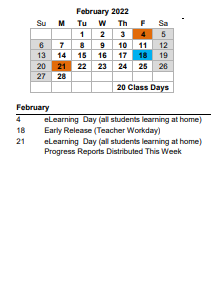 District School Academic Calendar for R D Schroder Middle for February 2022