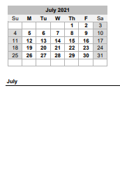 District School Academic Calendar for Memminger El for July 2021