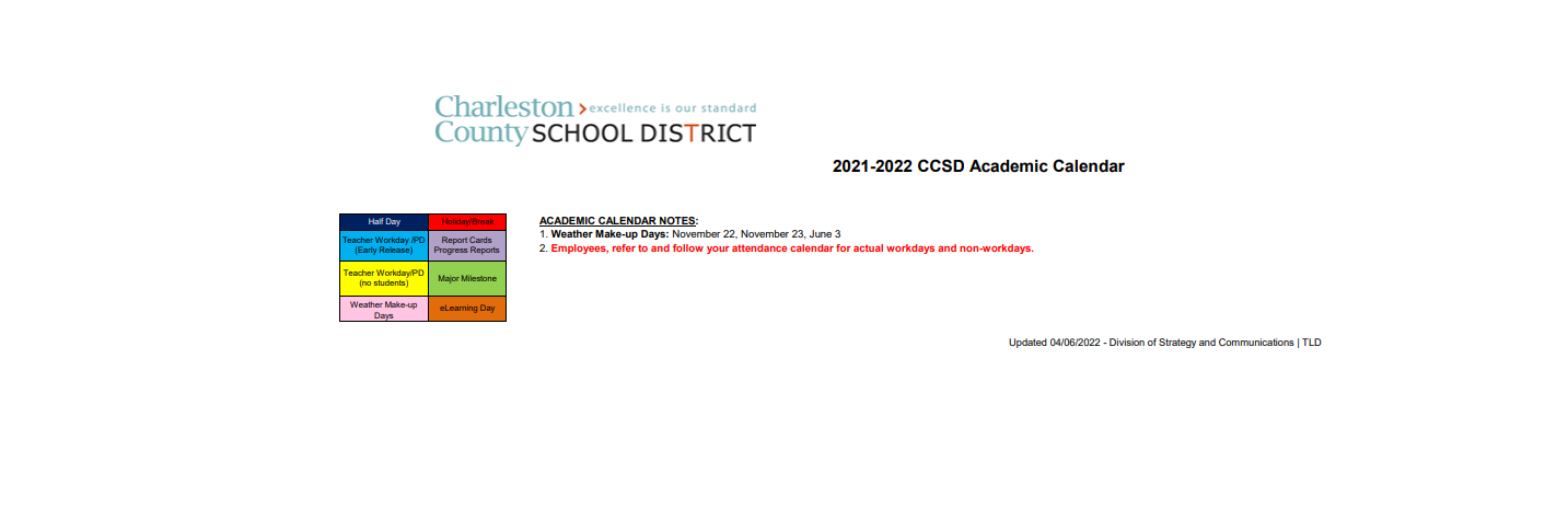 District School Academic Calendar Key for N Charleston High