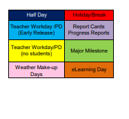 District School Academic Calendar Legend for Stono Park El