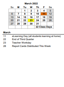 District School Academic Calendar for Garrett Academy Of Tech for March 2022