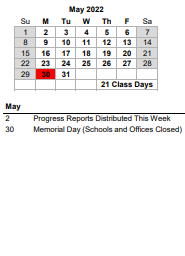 District School Academic Calendar for Hunley Park Elem for May 2022