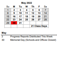 District School Academic Calendar for Mamie Whitesides El for May 2022