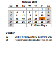 District School Academic Calendar for Hunley Park Elem for October 2021