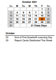 District School Academic Calendar for Malcolm C Hursey Elem for October 2021